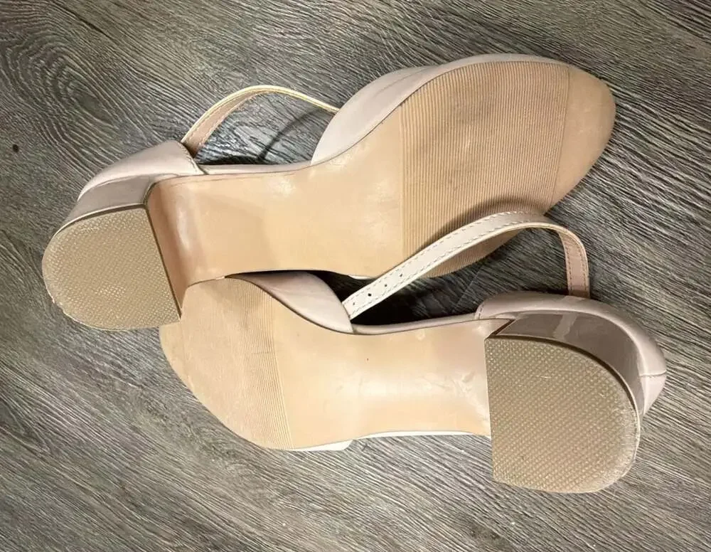 Steve Madden PRETTYY Blush Patent Ankle Strap Block Heel Pumps Womens 7